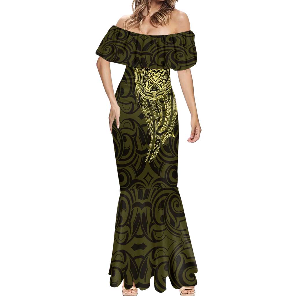 New Zealand Skull Darts Mermaid Dress Aotearoa Maori Chest Tattoo Stylized Gold LT14 - Polynesian Pride