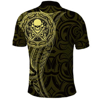 New Zealand Skull Darts Polo Shirt Aotearoa Maori Chest Tattoo Stylized Gold - Polynesian Pride