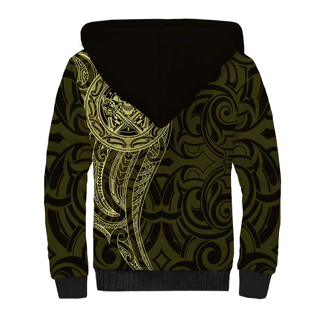 New Zealand Skull Darts Sherpa Hoodie Aotearoa Maori Chest Tattoo Stylized Gold LT14 - Polynesian Pride