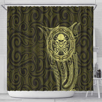 New Zealand Skull Darts Shower Curtain Aotearoa Maori Chest Tattoo Stylized Gold LT14 - Polynesian Pride