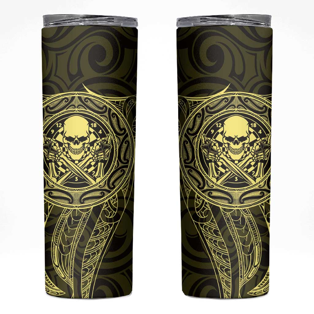 New Zealand Skull Darts Skinny Tumbler Aotearoa Maori Chest Tattoo Stylized Gold LT14 Gold - Polynesian Pride