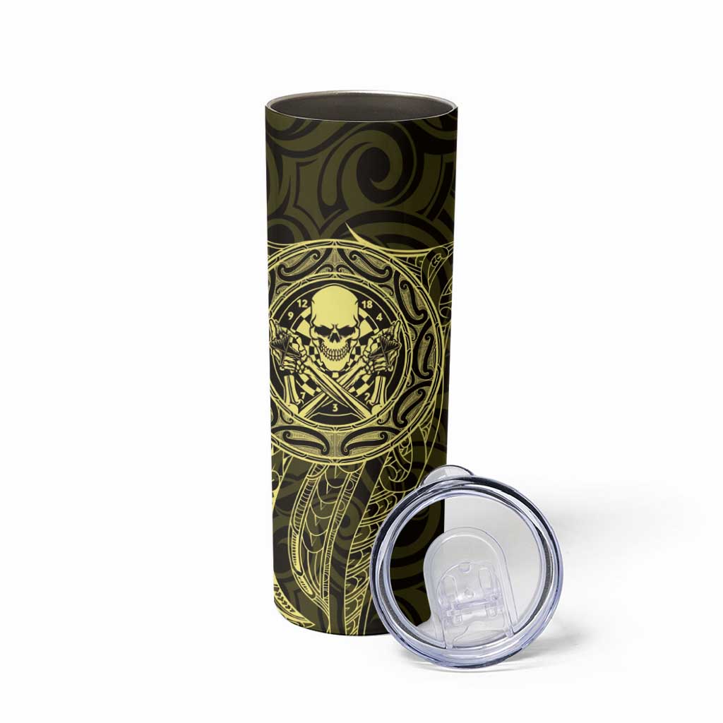 New Zealand Skull Darts Skinny Tumbler Aotearoa Maori Chest Tattoo Stylized Gold LT14 - Polynesian Pride