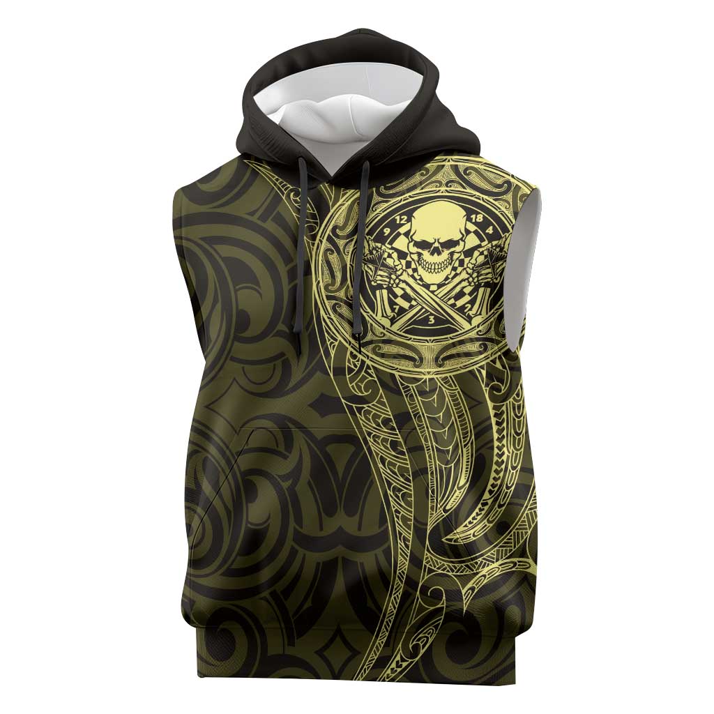New Zealand Skull Darts Sleeveless Hoodie Aotearoa Maori Chest Tattoo Stylized Gold LT14 Gold - Polynesian Pride