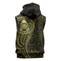 New Zealand Skull Darts Sleeveless Hoodie Aotearoa Maori Chest Tattoo Stylized Gold LT14 - Polynesian Pride