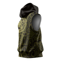 New Zealand Skull Darts Sleeveless Hoodie Aotearoa Maori Chest Tattoo Stylized Gold LT14 - Polynesian Pride