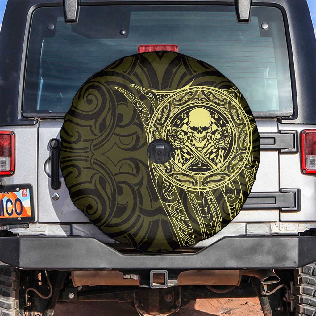 New Zealand Skull Darts Spare Tire Cover Aotearoa Maori Chest Tattoo Stylized Gold LT14 Gold - Polynesian Pride