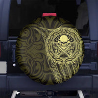 New Zealand Skull Darts Spare Tire Cover Aotearoa Maori Chest Tattoo Stylized Gold LT14 No hole Gold - Polynesian Pride