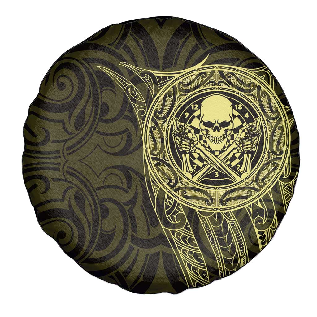 New Zealand Skull Darts Spare Tire Cover Aotearoa Maori Chest Tattoo Stylized Gold LT14 - Polynesian Pride