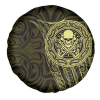 New Zealand Skull Darts Spare Tire Cover Aotearoa Maori Chest Tattoo Stylized Gold LT14 - Polynesian Pride