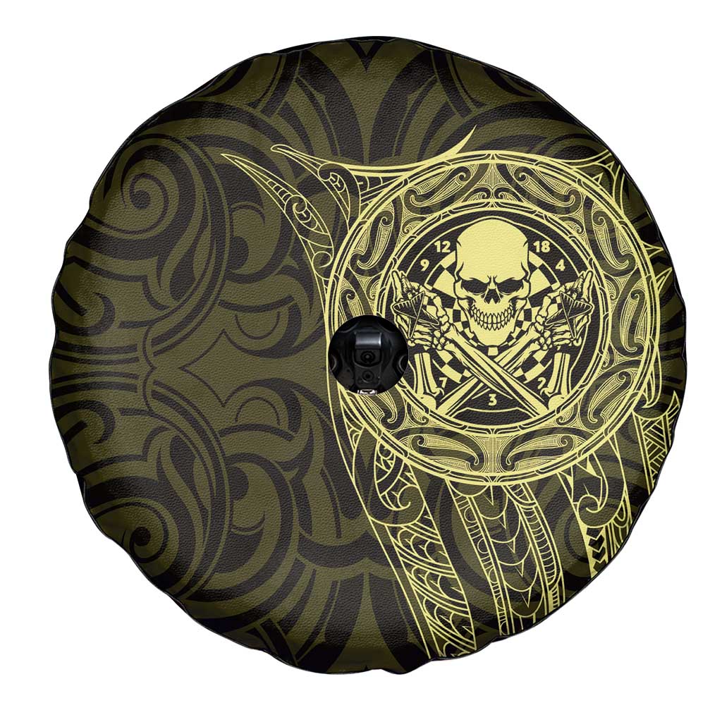 New Zealand Skull Darts Spare Tire Cover Aotearoa Maori Chest Tattoo Stylized Gold LT14 - Polynesian Pride