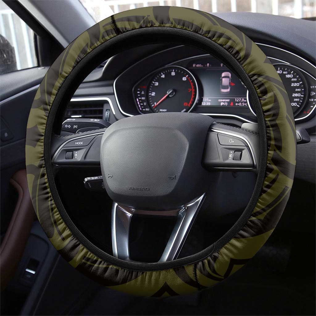 New Zealand Skull Darts Steering Wheel Cover Aotearoa Maori Chest Tattoo Stylized Gold LT14 - Polynesian Pride