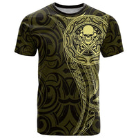 New Zealand Skull Darts T Shirt Aotearoa Maori Chest Tattoo Stylized Gold LT14 Gold - Polynesian Pride