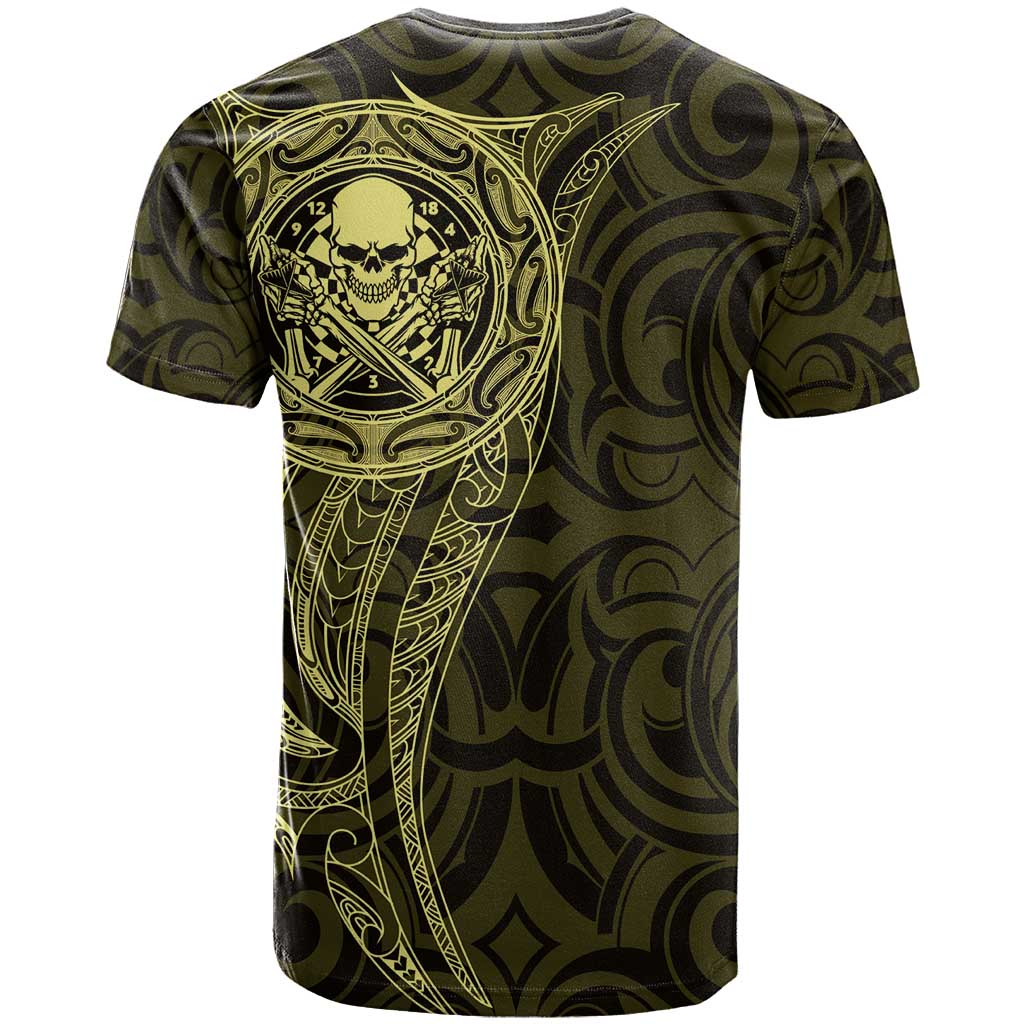 New Zealand Skull Darts T Shirt Aotearoa Maori Chest Tattoo Stylized Gold LT14 - Polynesian Pride