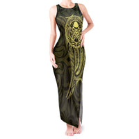 New Zealand Skull Darts Tank Maxi Dress Aotearoa Maori Chest Tattoo Stylized Gold LT14 Women Gold - Polynesian Pride