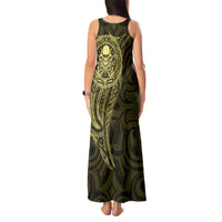 New Zealand Skull Darts Tank Maxi Dress Aotearoa Maori Chest Tattoo Stylized Gold LT14 - Polynesian Pride