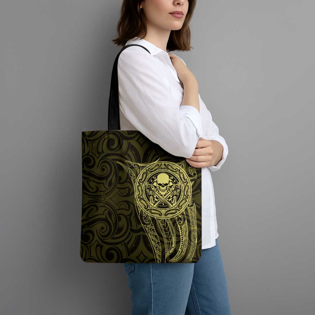 New Zealand Skull Darts Tote Bag Aotearoa Maori Chest Tattoo Stylized Gold LT14 - Polynesian Pride