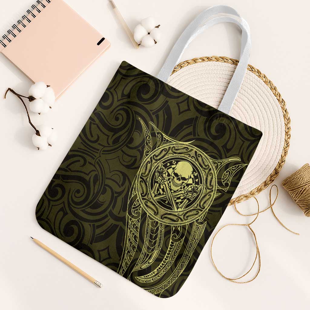 New Zealand Skull Darts Tote Bag Aotearoa Maori Chest Tattoo Stylized Gold LT14 White Strap One Size Gold - Polynesian Pride