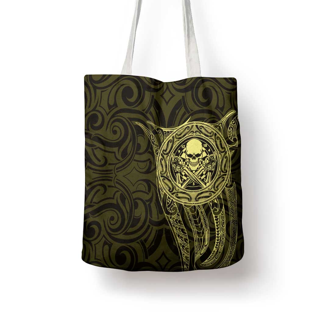 New Zealand Skull Darts Tote Bag Aotearoa Maori Chest Tattoo Stylized Gold LT14 - Polynesian Pride