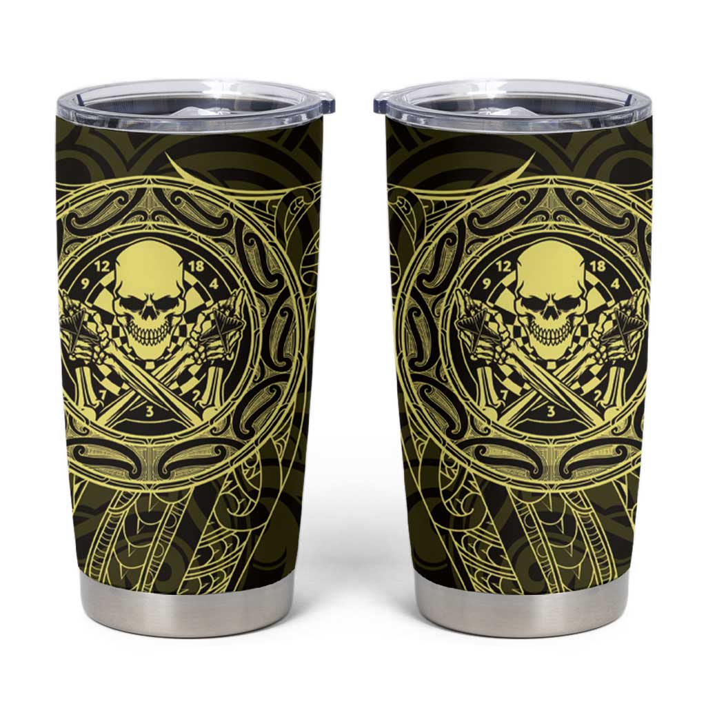 New Zealand Skull Darts Tumbler Cup Aotearoa Maori Chest Tattoo Stylized Gold LT14 Gold - Polynesian Pride