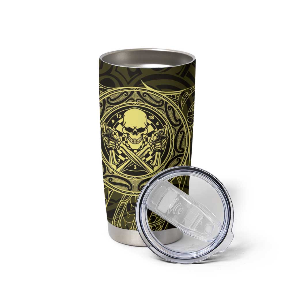 New Zealand Skull Darts Tumbler Cup Aotearoa Maori Chest Tattoo Stylized Gold LT14 - Polynesian Pride