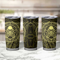 New Zealand Skull Darts Tumbler Cup Aotearoa Maori Chest Tattoo Stylized Gold LT14 - Polynesian Pride