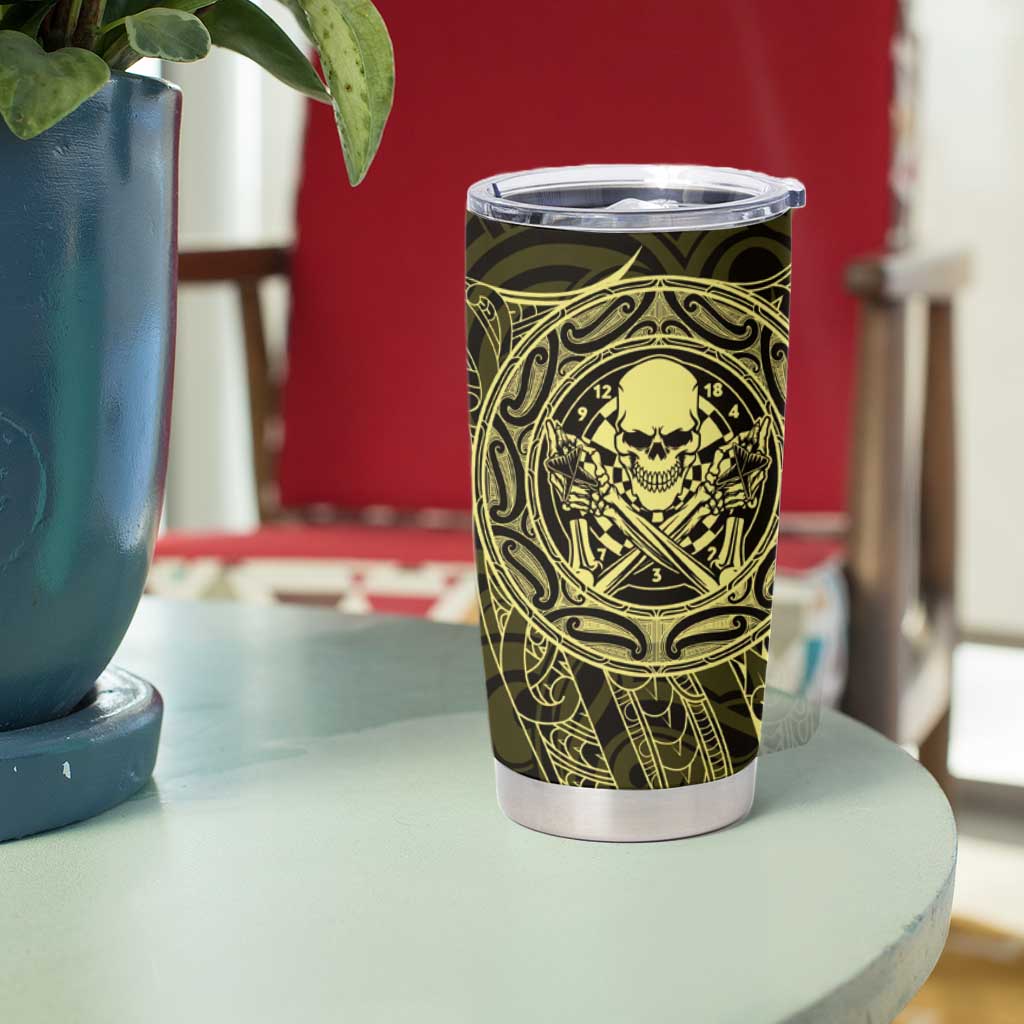 New Zealand Skull Darts Tumbler Cup Aotearoa Maori Chest Tattoo Stylized Gold LT14 - Polynesian Pride