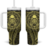 New Zealand Skull Darts Tumbler With Handle Aotearoa Maori Chest Tattoo Stylized Gold LT14 One Size: 40 oz Gold - Polynesian Pride