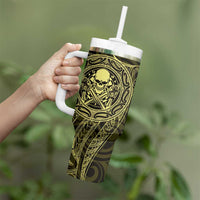 New Zealand Skull Darts Tumbler With Handle Aotearoa Maori Chest Tattoo Stylized Gold LT14 - Polynesian Pride