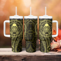 New Zealand Skull Darts Tumbler With Handle Aotearoa Maori Chest Tattoo Stylized Gold LT14 - Polynesian Pride