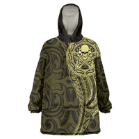 New Zealand Skull Darts Wearable Blanket Hoodie Aotearoa Maori Chest Tattoo Stylized Gold LT14 One Size Gold - Polynesian Pride