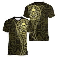 New Zealand Skull Darts Women V-Neck T-Shirt Aotearoa Maori Chest Tattoo Stylized Gold LT14 - Polynesian Pride