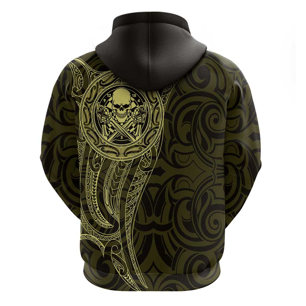 New Zealand Skull Darts Zip Hoodie Aotearoa Maori Chest Tattoo Stylized Gold LT14 - Polynesian Pride