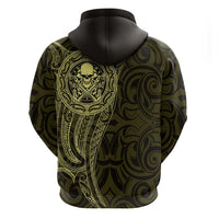 New Zealand Skull Darts Zip Hoodie Aotearoa Maori Chest Tattoo Stylized Gold LT14 - Polynesian Pride