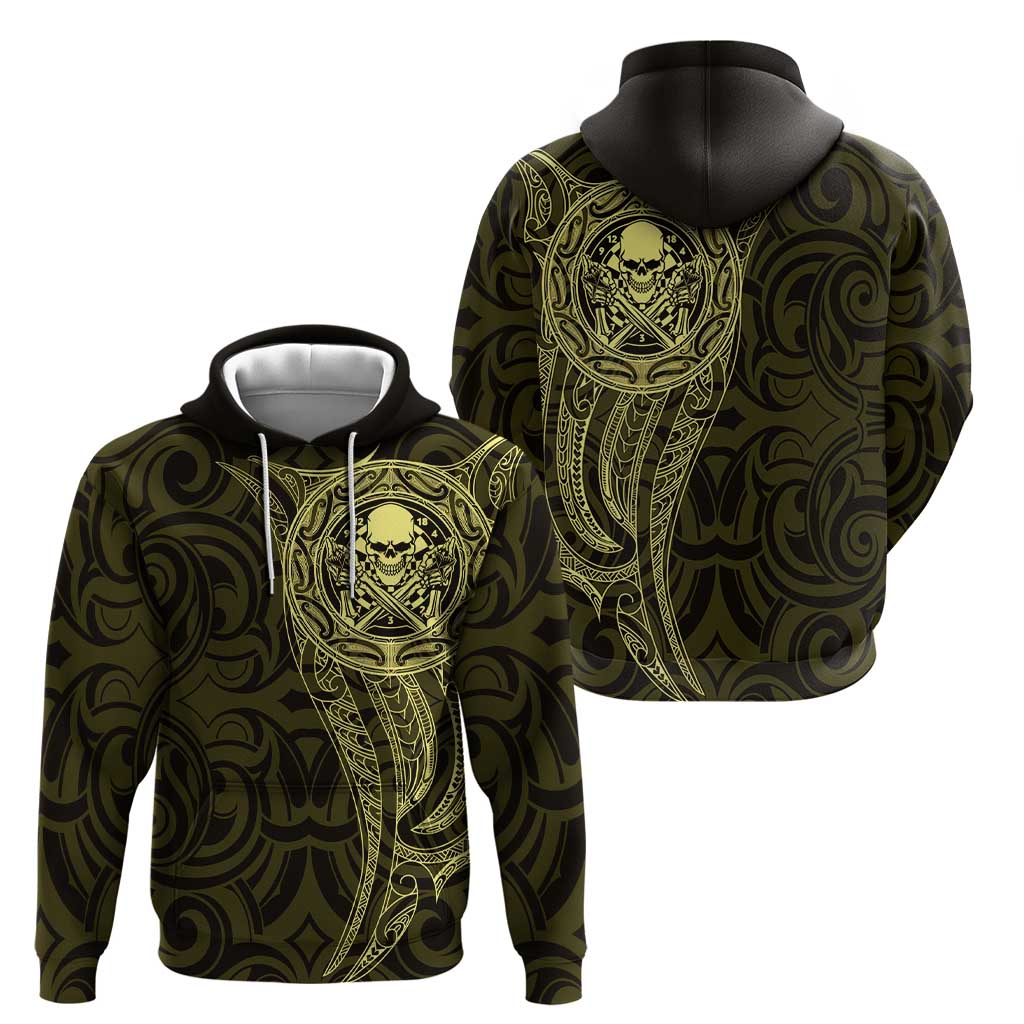 New Zealand Skull Darts Zip Hoodie Aotearoa Maori Chest Tattoo Stylized Gold LT14 - Polynesian Pride