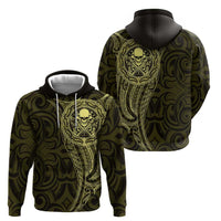 New Zealand Skull Darts Zip Hoodie Aotearoa Maori Chest Tattoo Stylized Gold LT14 - Polynesian Pride