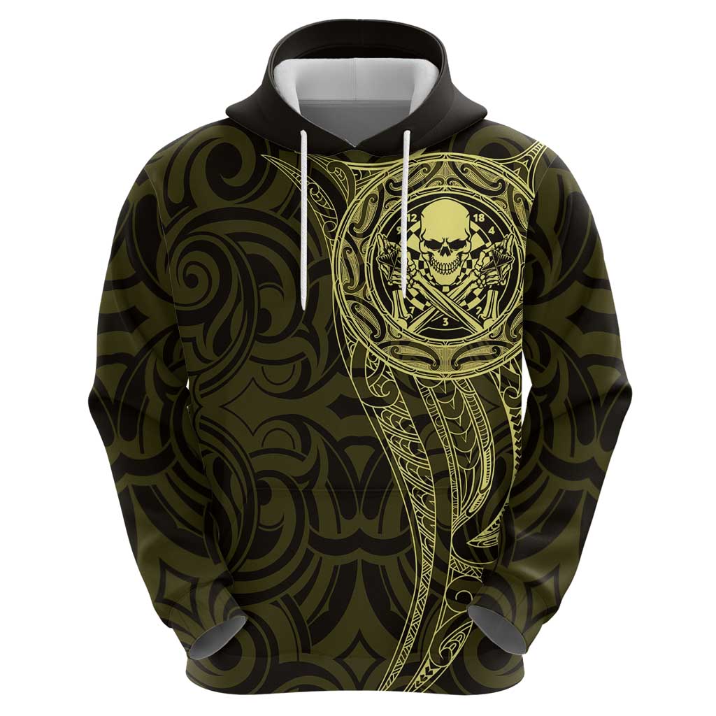 New Zealand Skull Darts Zip Hoodie Aotearoa Maori Chest Tattoo Stylized Gold LT14 - Polynesian Pride