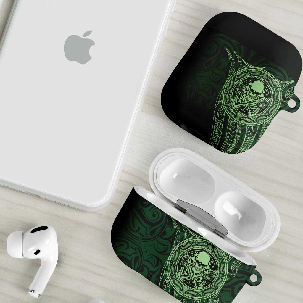 New Zealand Skull Darts AirPods Case Aotearoa Maori Chest Tattoo Stylized Green LT14 - Polynesian Pride