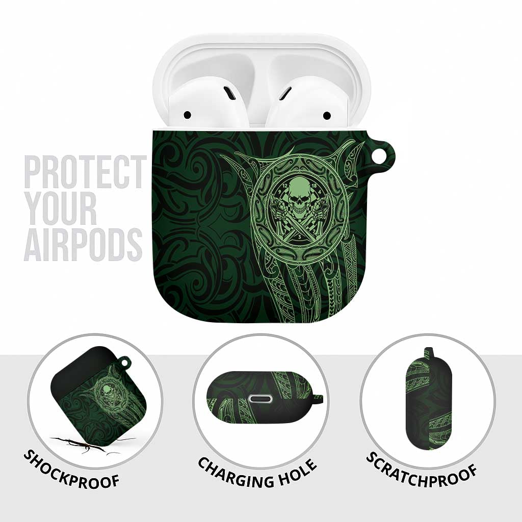 New Zealand Skull Darts AirPods Case Aotearoa Maori Chest Tattoo Stylized Green LT14 - Polynesian Pride