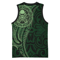New Zealand Skull Darts Basketball Jersey Aotearoa Maori Chest Tattoo Stylized Green LT14 - Polynesian Pride