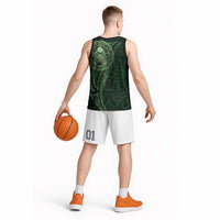 New Zealand Skull Darts Basketball Jersey Aotearoa Maori Chest Tattoo Stylized Green LT14 - Polynesian Pride