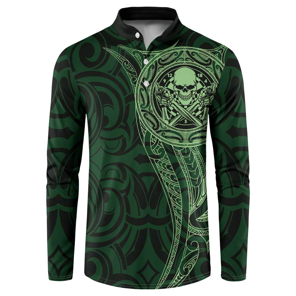 New Zealand Skull Darts Button Sweatshirt Aotearoa Maori Chest Tattoo Stylized Green LT14 Green - Polynesian Pride