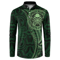 New Zealand Skull Darts Button Sweatshirt Aotearoa Maori Chest Tattoo Stylized Green LT14 Green - Polynesian Pride