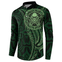 New Zealand Skull Darts Button Sweatshirt Aotearoa Maori Chest Tattoo Stylized Green LT14 - Polynesian Pride