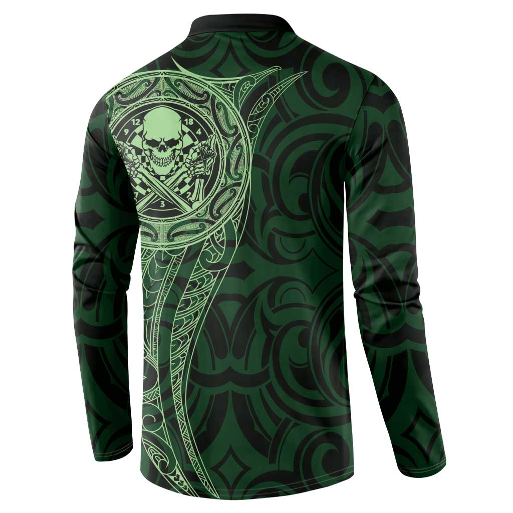 New Zealand Skull Darts Button Sweatshirt Aotearoa Maori Chest Tattoo Stylized Green LT14 - Polynesian Pride