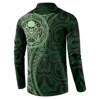 New Zealand Skull Darts Button Sweatshirt Aotearoa Maori Chest Tattoo Stylized Green LT14 - Polynesian Pride