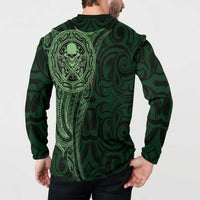 New Zealand Skull Darts Button Sweatshirt Aotearoa Maori Chest Tattoo Stylized Green LT14 - Polynesian Pride