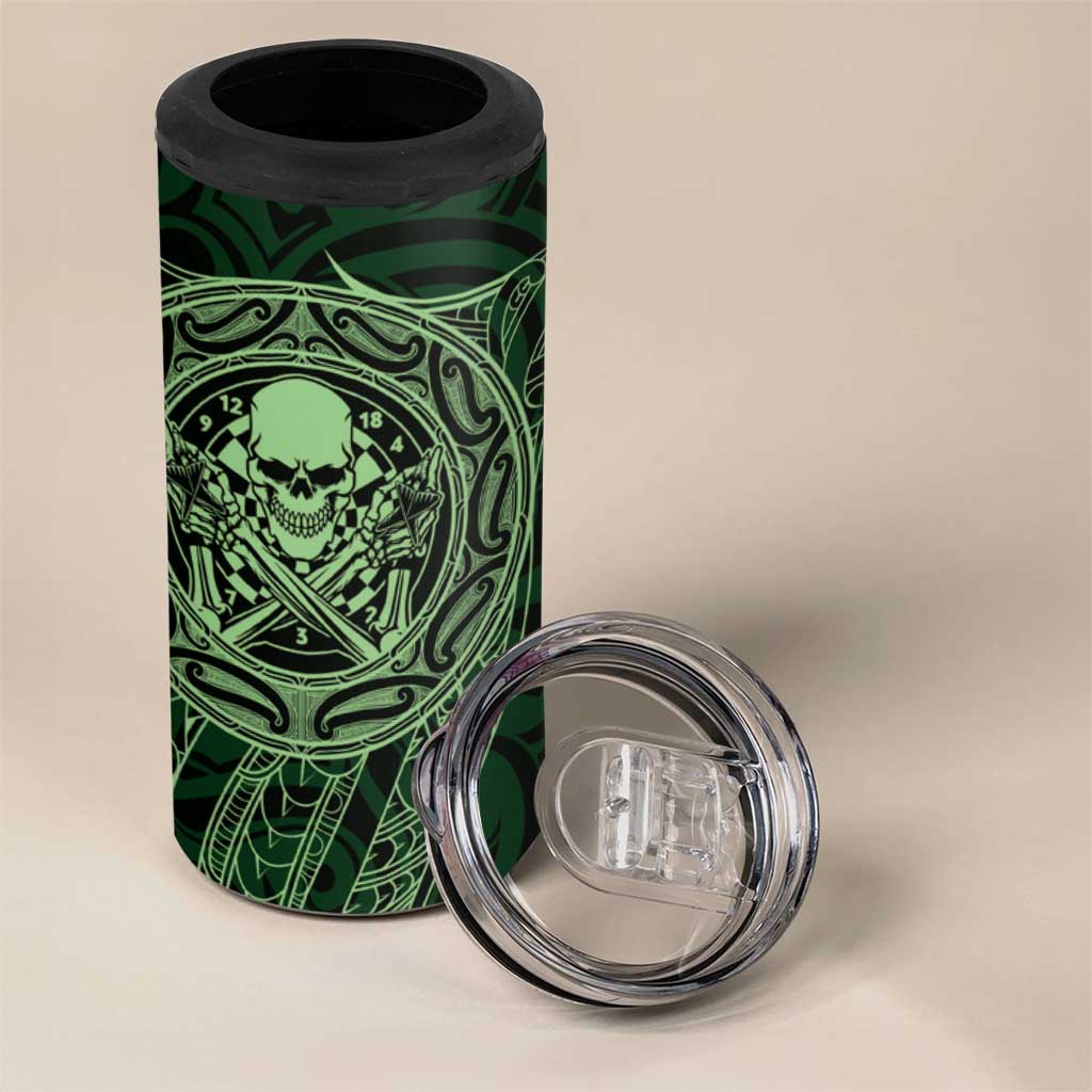 New Zealand Skull Darts 4 in 1 Can Cooler Tumbler Aotearoa Maori Chest Tattoo Stylized Green LT14 - Polynesian Pride