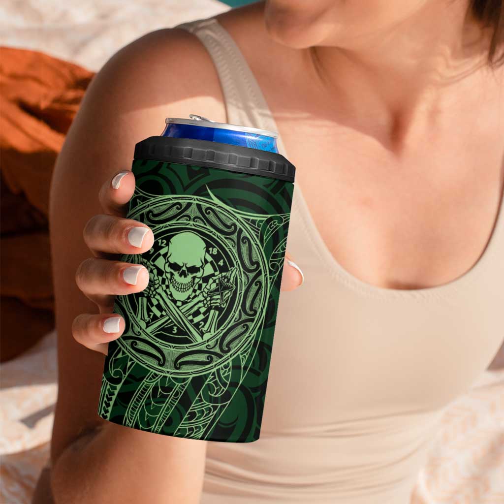New Zealand Skull Darts 4 in 1 Can Cooler Tumbler Aotearoa Maori Chest Tattoo Stylized Green LT14 - Polynesian Pride
