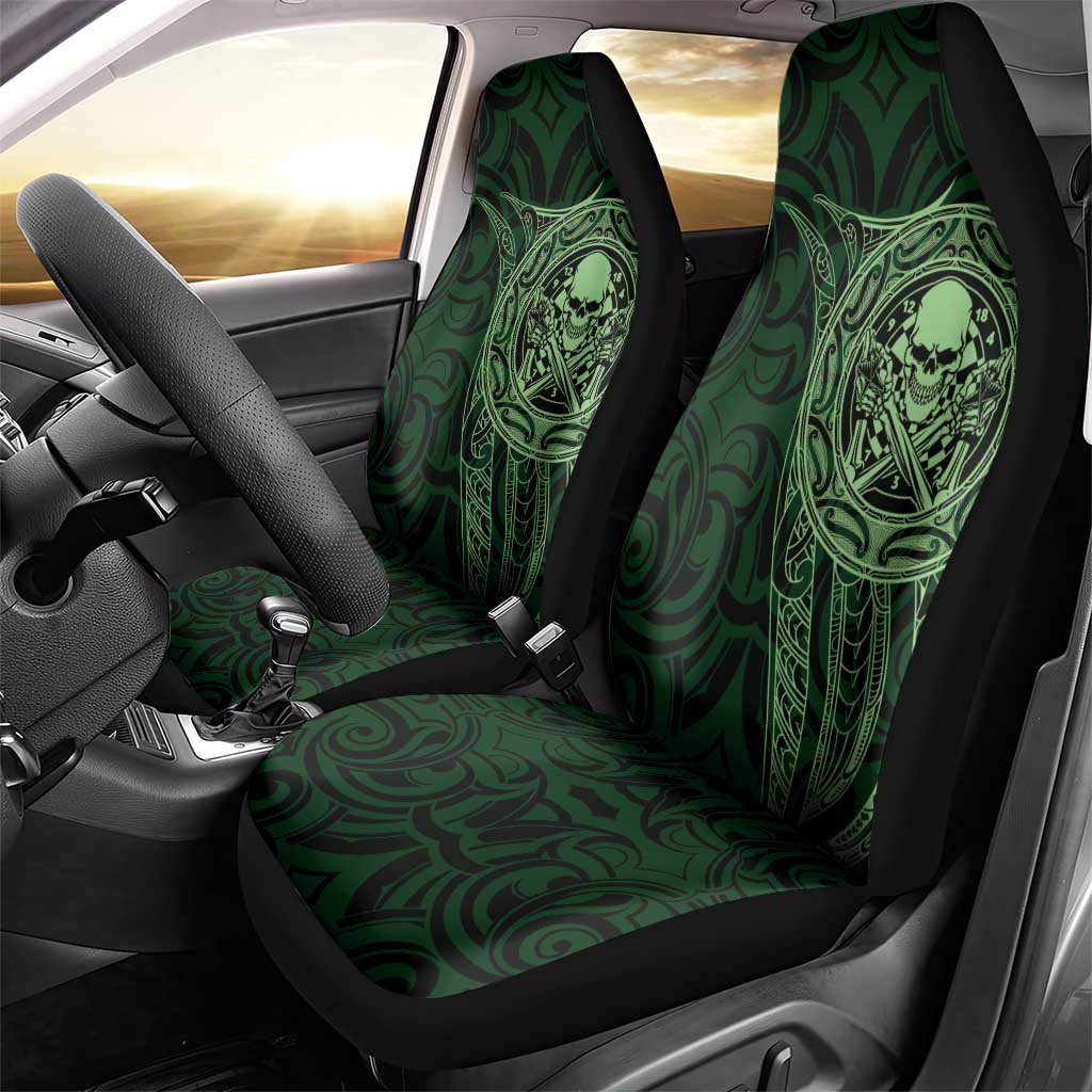 New Zealand Skull Darts Car Seat Cover Aotearoa Maori Chest Tattoo Stylized Green - Polynesian Pride