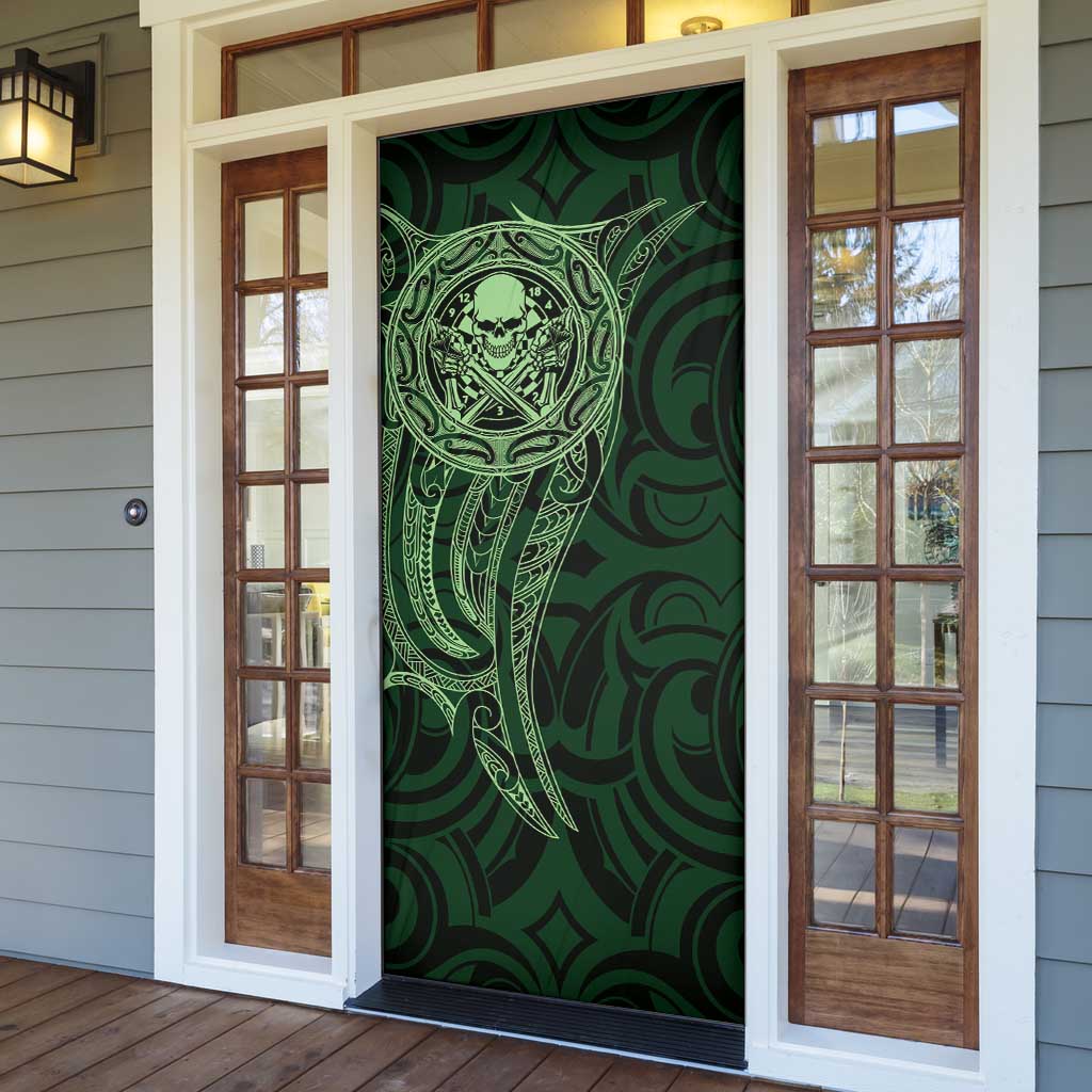 New Zealand Skull Darts Door Cover Aotearoa Maori Chest Tattoo Stylized Green LT14 - Polynesian Pride